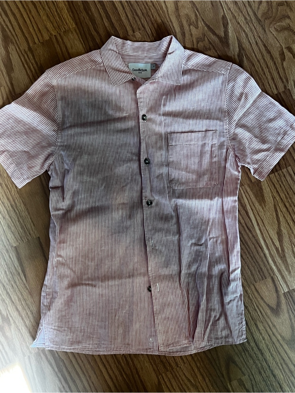 Womans red and white striped button down top - Small